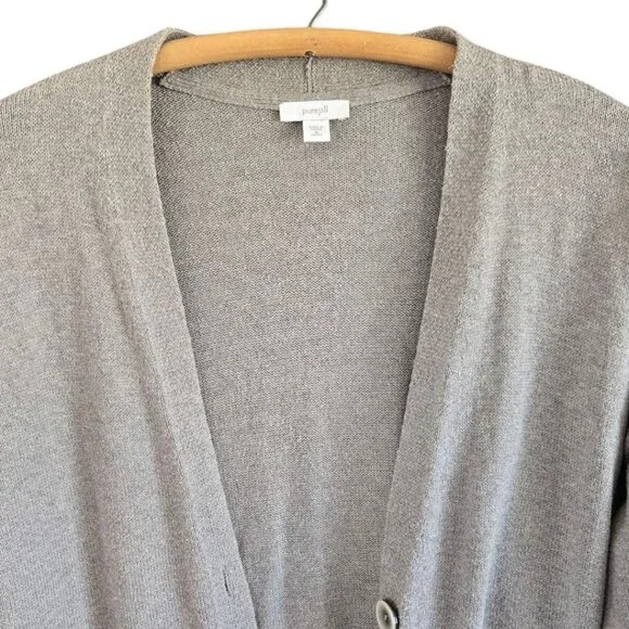 J.Jill Pure Jill Womens Medium Petite Gray One Button Cardigan Sweater Pockets - Picture 4 of 9
